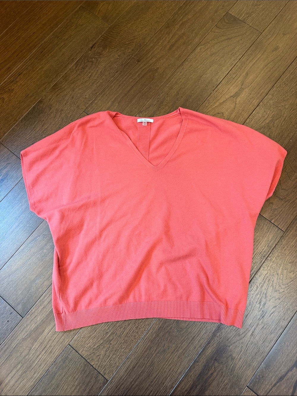 Vila Milano Women's Coral V-Neck Short Sleeve Sweater Top Size XL - C73-038